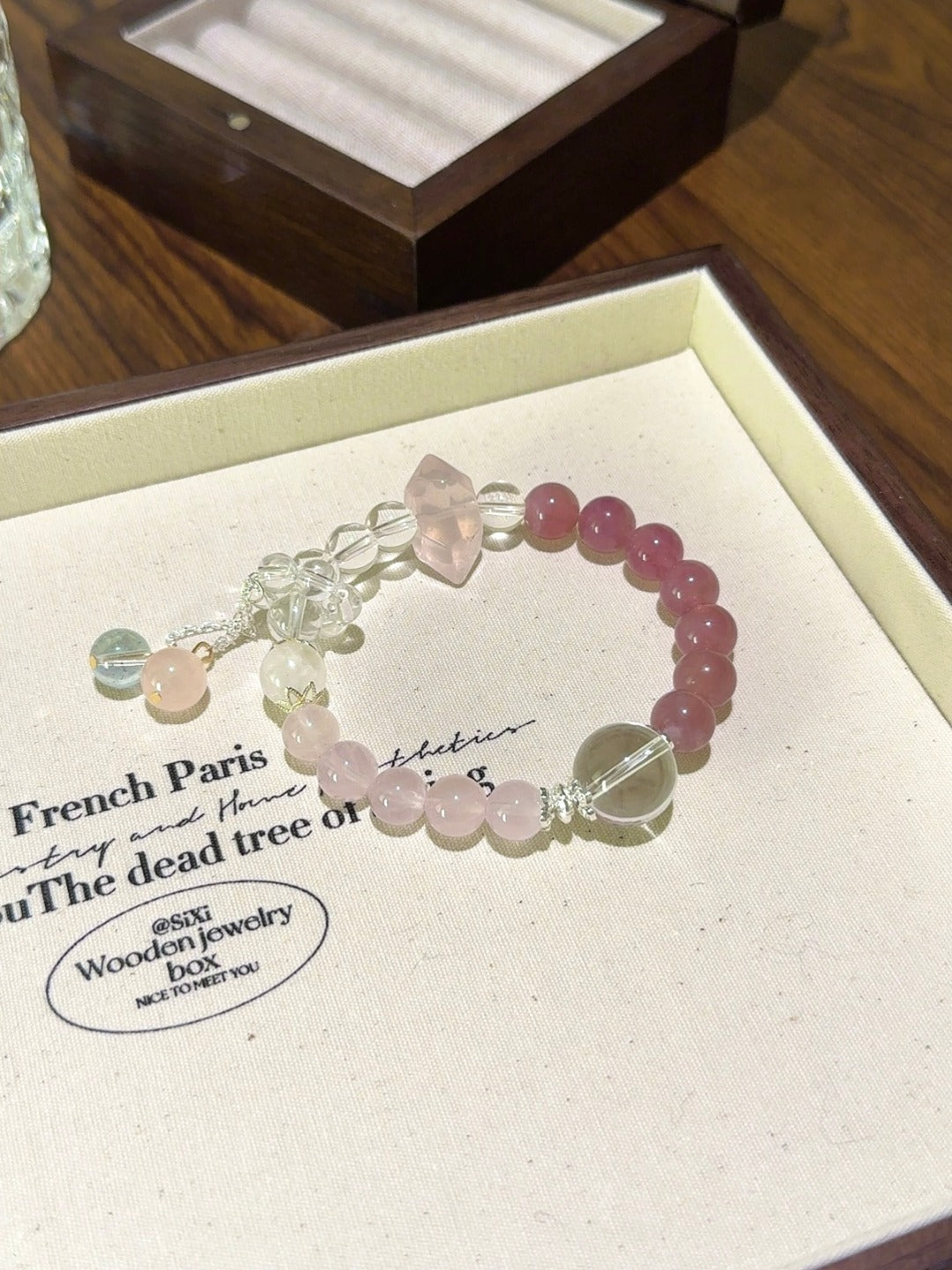 ▫️▪️ Pink quartz white water double-pointed bracelet
